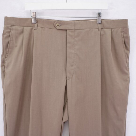 DAMAGED Hart Schaffner Marx Wool Tan Dress Pants 42 / 28 Pleated Cuffed High Ris - Picture 2 of 7